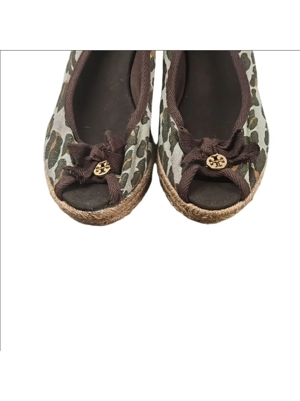 Tory Burch Leopard Wedge Peep Toe Shoes Size 11B